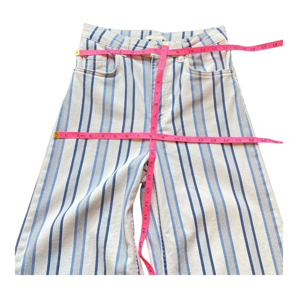 H&M Wide Leg High waist Frayed Ankle Jeans in Blue White Stripe Size 6/Small - Picture 7 of 12